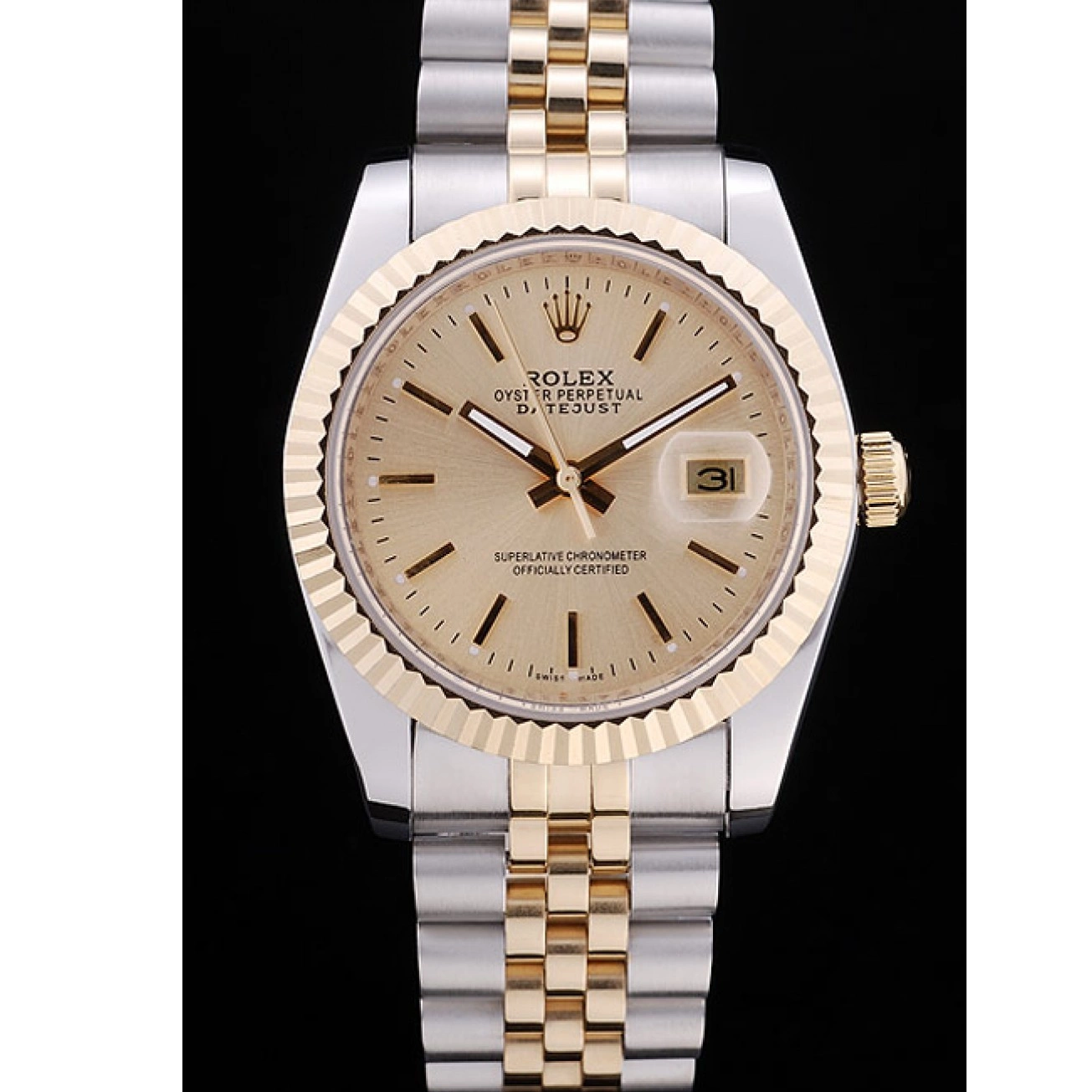Aaa replica Datejust Ribbed 7450 Dial Rolex Bezel Gold 0820